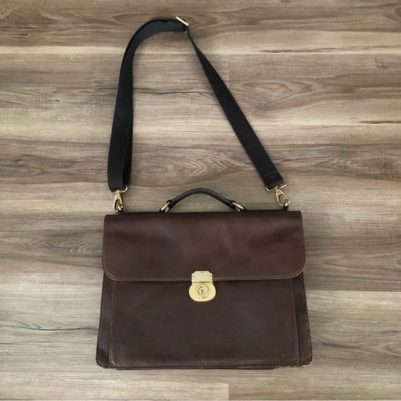 Fossil Saddle Mens Brown Genuine Leather Laptop Briefcase Work Bag 16”x12” - Picture 1 of 16